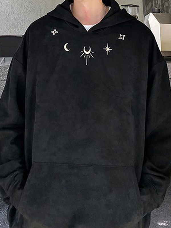 Men's Suede Moon Star Embroidery Oversized Hoodie-1