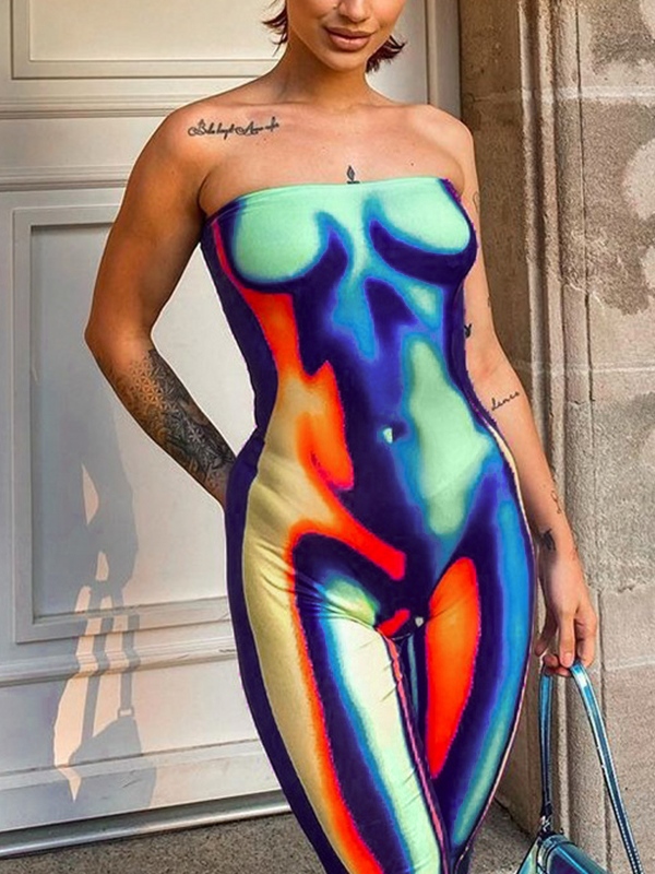 3D Print Bandeau Slim Jumpsuit-3