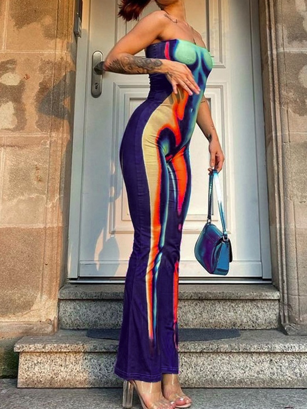 3D Print Bandeau Slim Jumpsuit-4