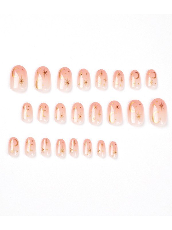 24pcs Crescent Moon Star Pattern Press On Nails-1