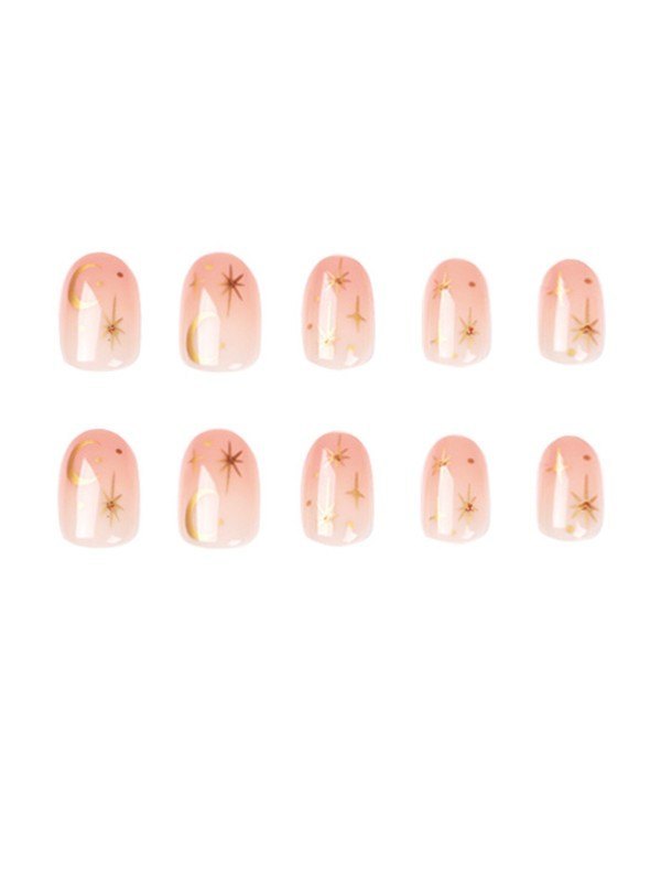 24pcs Crescent Moon Star Pattern Press On Nails-4