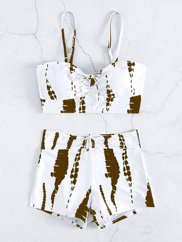 Irregular Print Tie Up Cami Top&Shorts Binikis-1